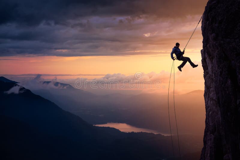 Epic Adventurous Extreme Sport Composite Of Rock Climbing Man Stock