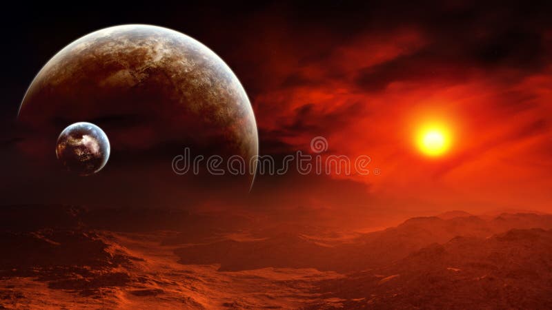 Epic Alien Planet Burning Sky royalty free illustration
