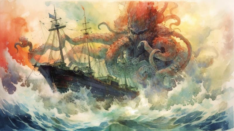 Textured Print of Clash of the Titans Kraken Watercolor 