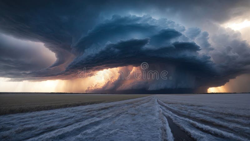 Epic dramatic storm cell in the Midwestern landscape royalty free illustration
