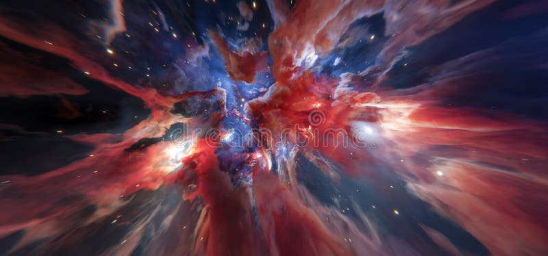 Epic Red and Blue Cosmic Nebel Hintergrund im Deep Space lizenzfreie abbildung