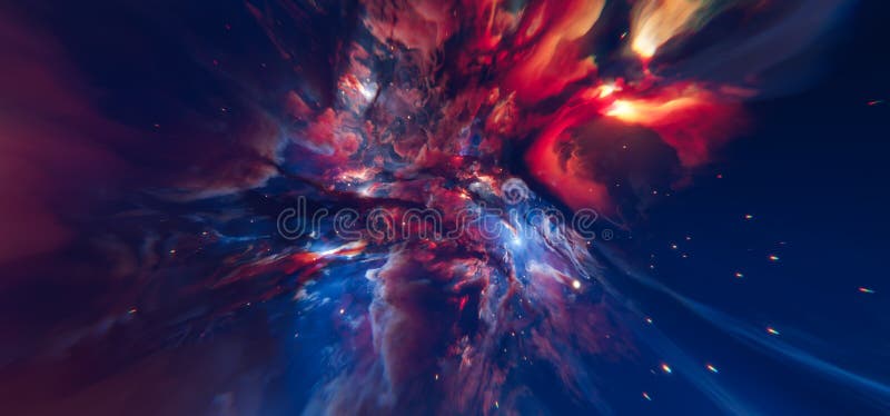 Epic Red and Blue Cosmic Nebel Hintergrund im Deep Space stock abbildung