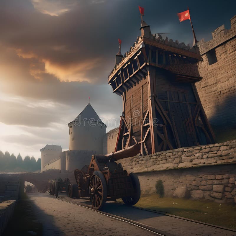 Motor de asediu epic masiv motor asediu dezlănțuire devastare pe un zid castel fortificat printre un câmp de luptă haotic2. Motor de asediu epic, motor de asediu masiv dezlănțuire devastare pe un zid de castel fortificat în mijlocul unui câmp de luptă haotic2, generație modernă, noi modele minunat design ilustrații minunate