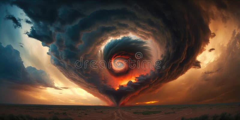 Epic Sky of Burning Tornado in Extreme Dangerous Weather Stock ...