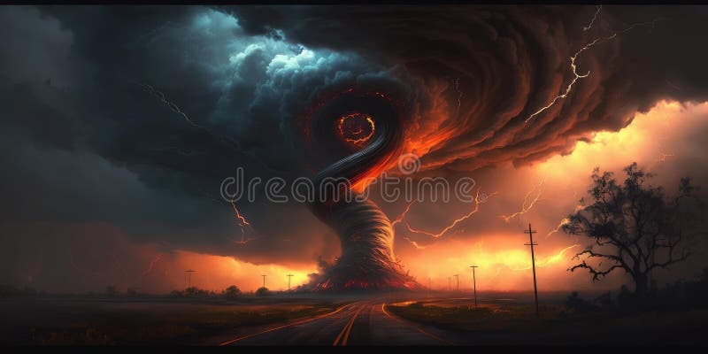 Epic Sky of Burning Tornado in Extreme Dangerous Weather Stock ...