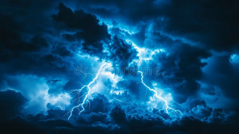 Epic Storm Cloudscape Dramatic Lightning Bolts Illuminate a Dark and Moody Sky with Intense Power royalty free illustration