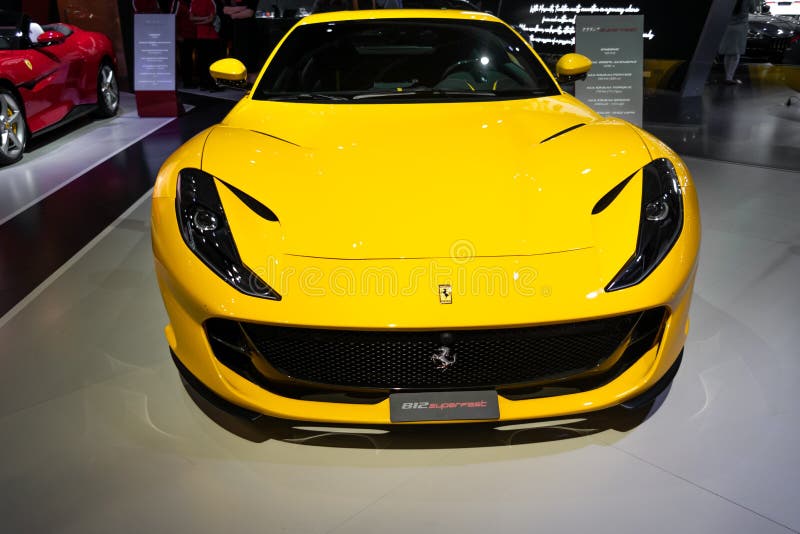 Epic Yellow Ferrari 2020 in a Yellow Paint Dubai Car Show Editorial