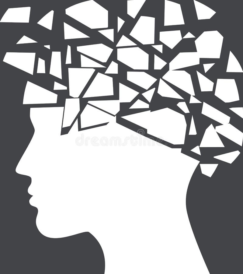 Epilepsia, concepto del dolor de cabeza con la silueta de la cara rota ilustración del vector Epilepsia, concepto del dolor de cabeza con la silueta de la cara rota ilustración del vector
