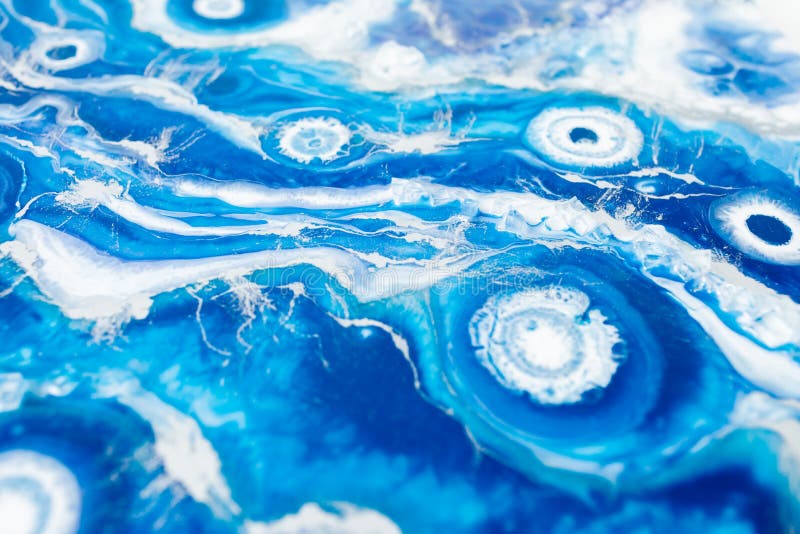 Epoxy Resin Art. Resin Art with Blue and White Colors. Abstract for