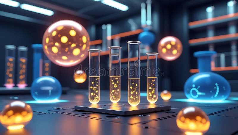 Eprubete De Laborator Futuriste Cu Lichid Strălucitor stock illustration