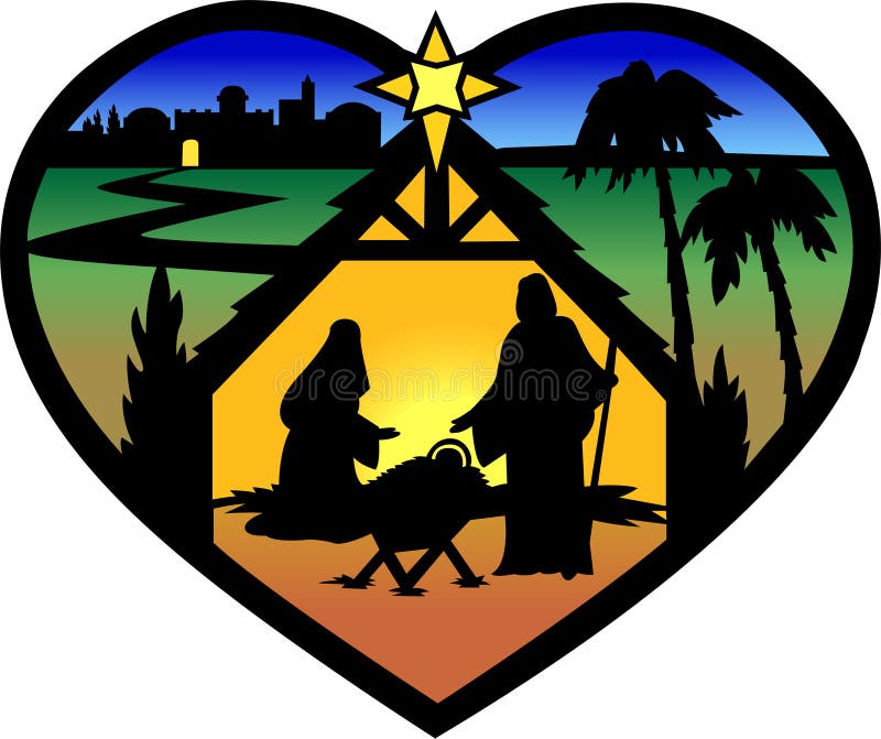 eps σκιαγραφία nativity καρδιών διανυσματική απεικόνιση eps σκιαγραφία nativity καρδιών διανυσματική απεικόνιση
