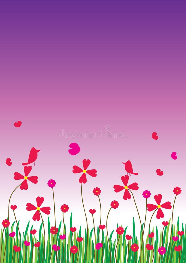 Illustration of love flowers, birds and grasses with purple gradient color. --- This .eps file info Document: A4 Paper Size Document Color Mode: CMYK Color Preview: TIFF (8-bit Color) Include Document Thumbnails. Illustration of love flowers, birds and grasses with purple gradient color. --- This .eps file info Document: A4 Paper Size Document Color Mode: CMYK Color Preview: TIFF (8-bit Color) Include Document Thumbnails