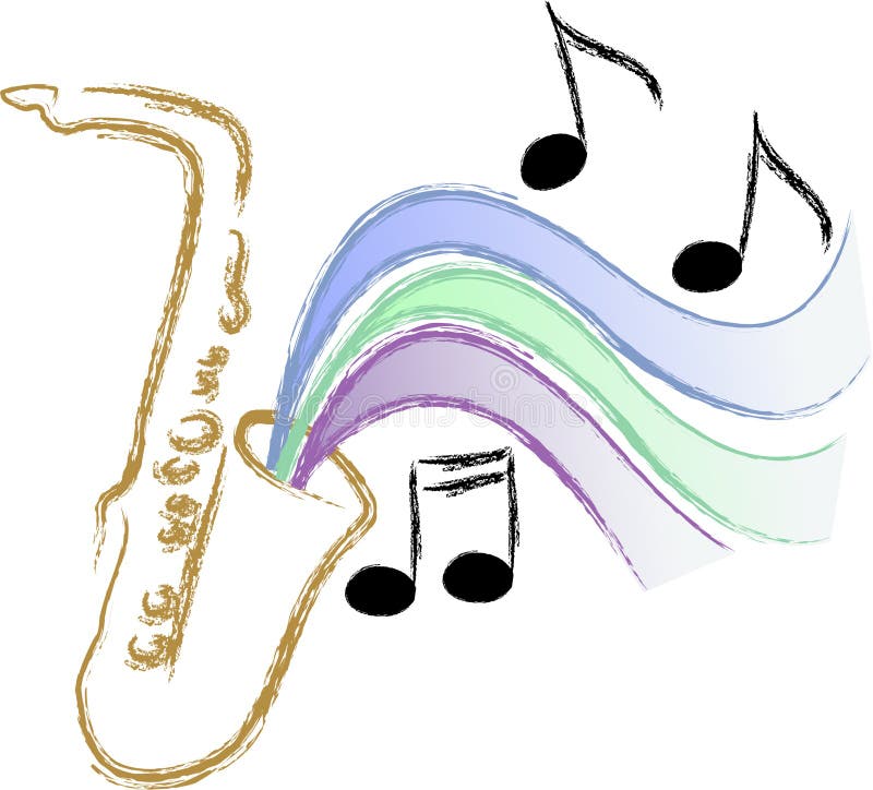 Illustration of a saxophone with stylized music symbolizing jazz, blues, swing music...matching trumpet in my portfolio. Illustration of a saxophone with stylized music symbolizing jazz, blues, swing music...matching trumpet in my portfolio