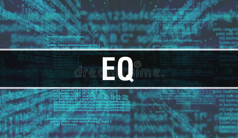 Eq with Digital java code text. Eq and Computer software coding vector concept. Programming coding script java, digital program code with Eq on screen illustration. Programming vector software code program stock images, royalty-free photos and pictures