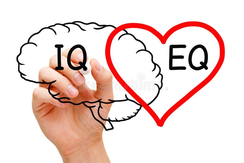 Eq emotionale Intelligenz plus iq Gehirn- und Herzkonzept lizenzfreies stockbild