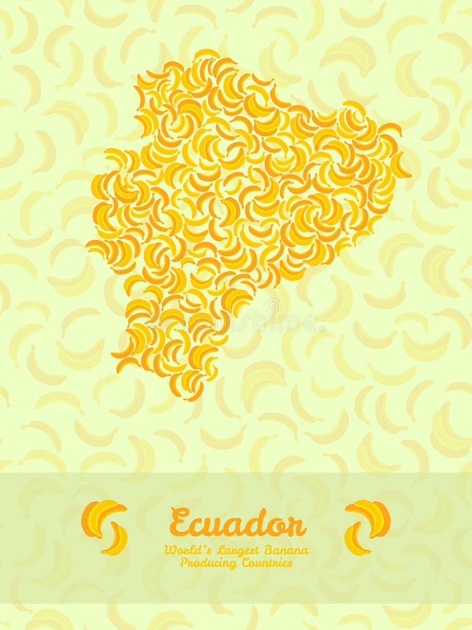 Equador map made of bananas. Veggie illustration. Seamless pattern.