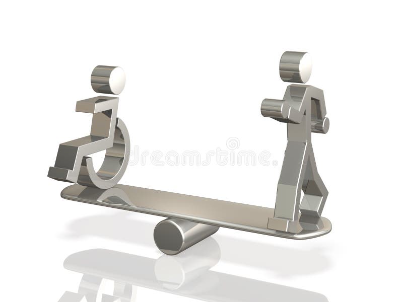 Equal rights of people with disabilities and able bodied person. vector illustration