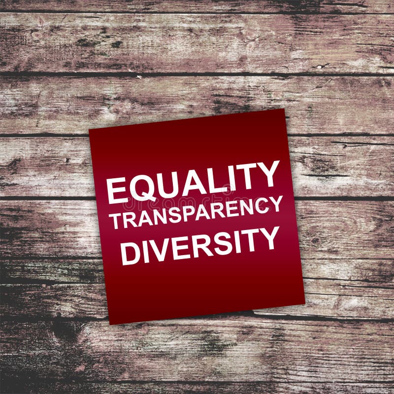 Equality transparency diversity words written on notepad on background. Social concept of equality stock photos