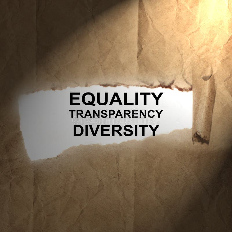 Equality transparency diversity words written on notepad on background. Social concept of equality.