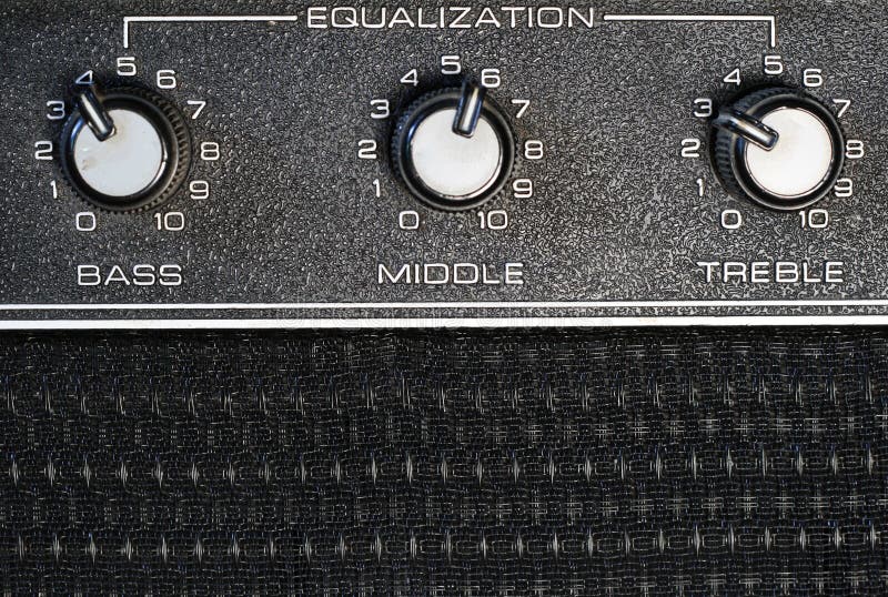 Equalization knobs. Bass, middle, and treble equalization knobs on an amplifier. Amp knobs stock images, royalty-free photos and pictures