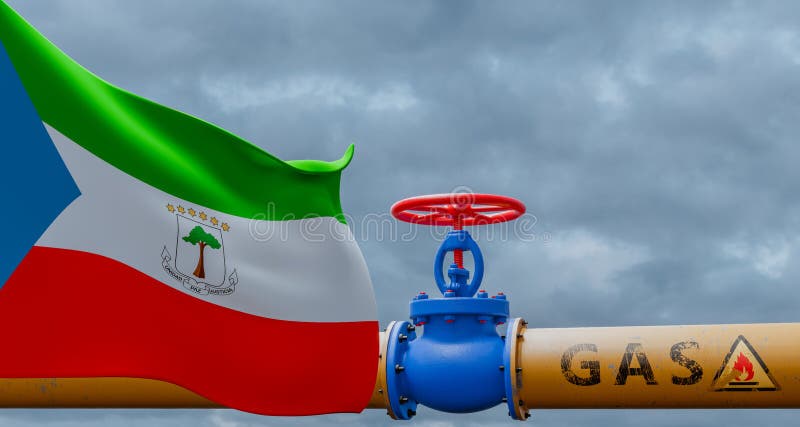 Equatorial Guinea gas, valve on the main gas pipeline Equatorial Guinea, Pipeline with flag Equatorial Guinea, Pipes of gas from vector illustration