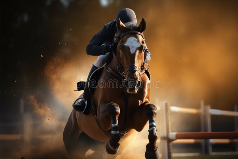 Equestrian spectacle a horse leaps with athletic finesse, capturing the essence of freedom