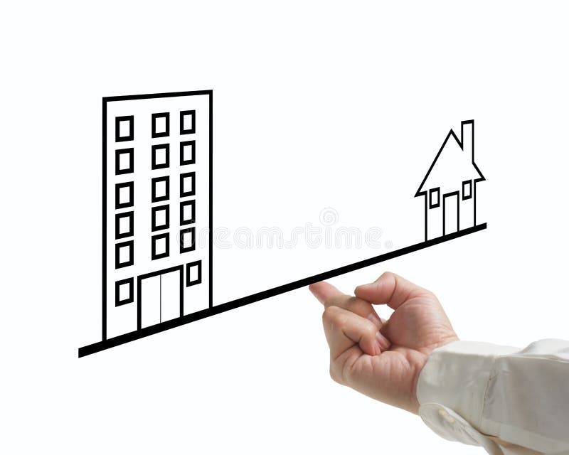 Equilibre a casa e o escritório do conceito com homem de negócios e backg branco imagem de stock royalty free