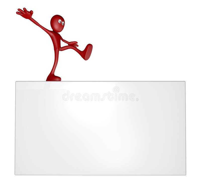 Cartoon guy balances on white board - 3d illustration. Cartoon guy balances on white board - 3d illustration