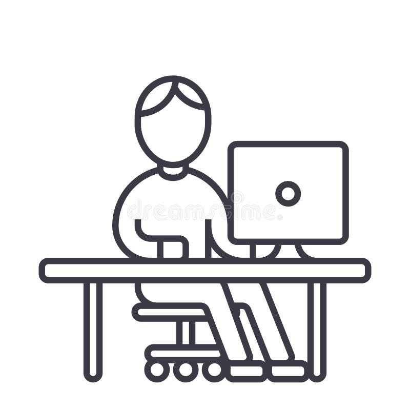 Equipaggi il lavoro al computer alla linea l'icona, il segno, illustrazione di vettore della tavola su fondo, colpi editabili royalty illustrazione gratis
