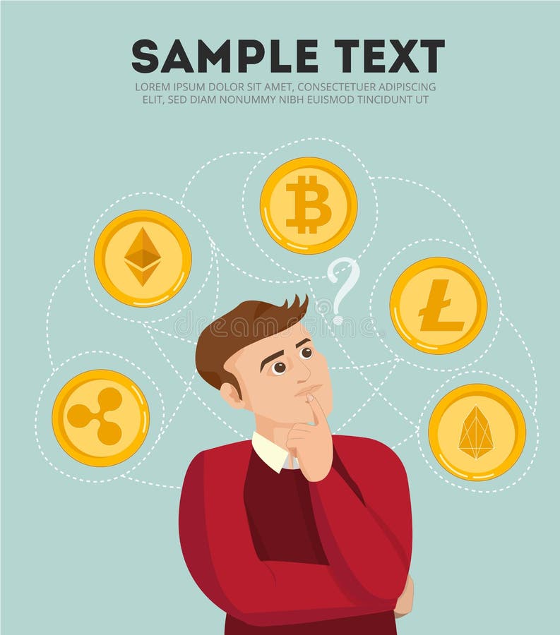Equipaggi la scelta del bitcoin di cryptocurrency, il ethereum, il litecoin, l'ondulazione, la tecnologia del blockchain dell'ill illustrazione vettoriale