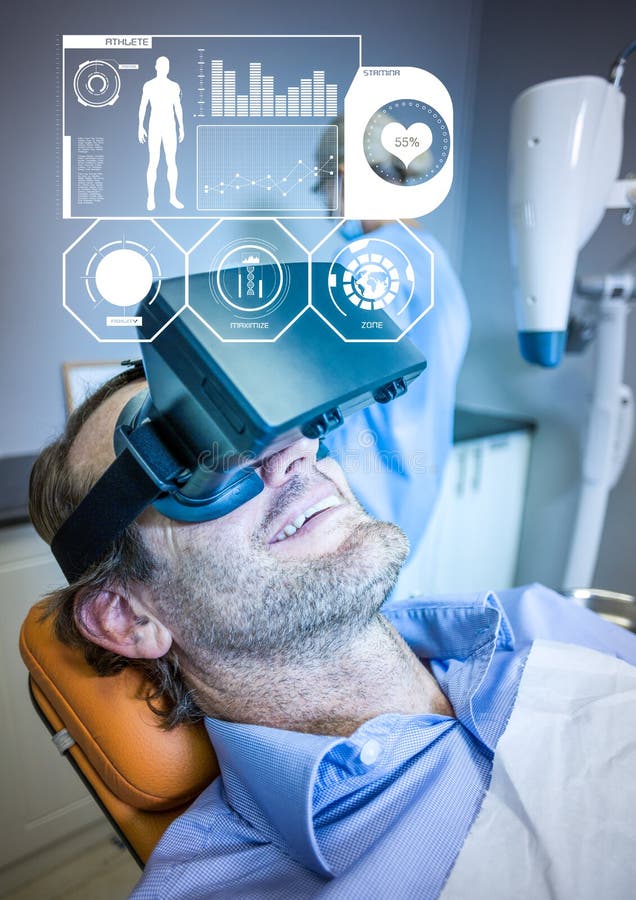 Equipe auriculares vestindo da realidade virtual de VR com relação médica da aptidão da saúde ilustração royalty free Equipe auriculares vestindo da realidade virtual de VR com relação médica da aptidão da saúde ilustração royalty free