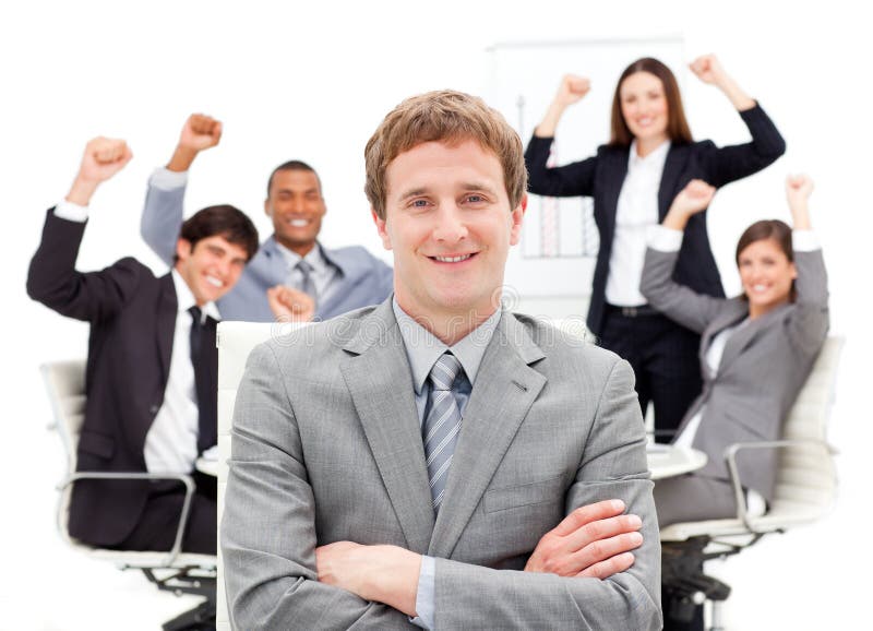 Equipe bem sucedida do negócio que perfura o ar imagem de stock royalty free Equipe bem sucedida do negócio que perfura o ar imagem de stock royalty free