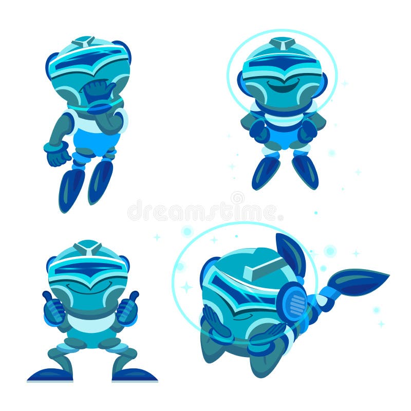 Equipe a comunicação com o bot do bate-papo através de Instant Messenger como exemplo da inteligência artificial Robô do azul do ilustração do vetor Equipe a comunicação com o bot do bate-papo através de Instant Messenger como exemplo da inteligência artificial Robô do azul do ilustração do vetor