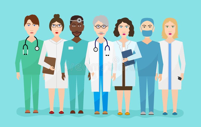 A equipe do pessoal médico do hospital medica o plano do vetor do cirurgião das enfermeiras mim ilustração stock A equipe do pessoal médico do hospital medica o plano do vetor do cirurgião das enfermeiras mim ilustração stock