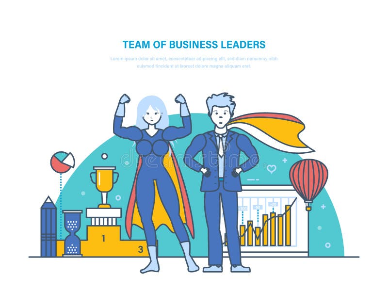 Equipe dos líderes de negócio Personagens de banda desenhada dos superheros Homem de negócios bem sucedido ilustração stock Equipe dos líderes de negócio Personagens de banda desenhada dos superheros Homem de negócios bem sucedido ilustração stock