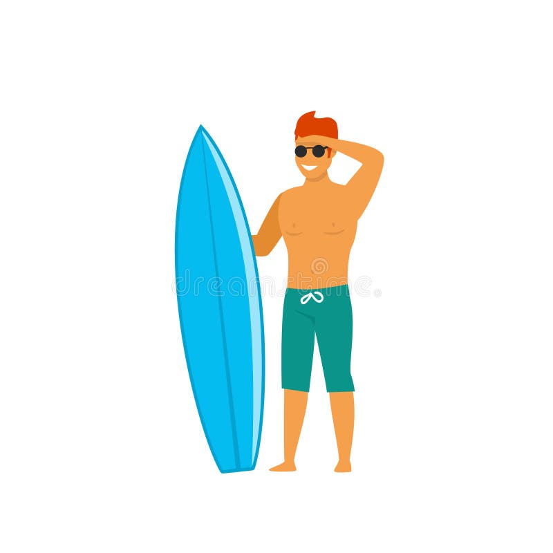 Equipe o surfista que está com a prancha que espera olhando as ondas ilustração stock Equipe o surfista que está com a prancha que espera olhando as ondas ilustração stock