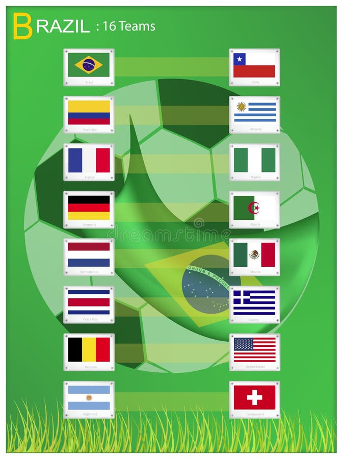 16 equipes do competiam do futebol em Brasil 2014 ilustração royalty free 16 equipes do competiam do futebol em Brasil 2014 ilustração royalty free