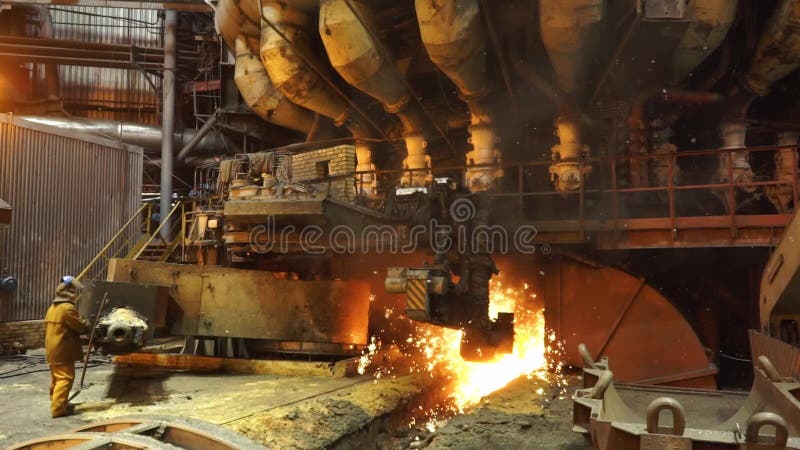 Equipment and machines at the metallurgical plant. Heavy industry. Stationary machines opening