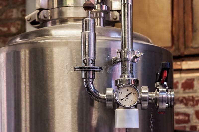 Equipment on a small brewery. stock image
