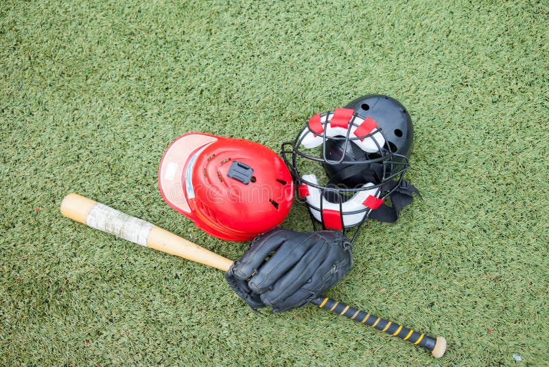 Equipment Sports on Grass Field Stock Image Image of firstbase, mitt