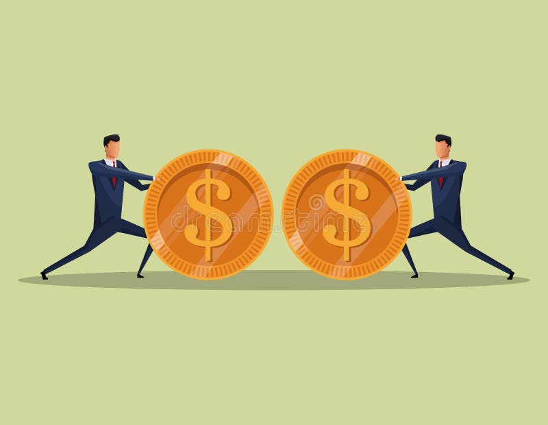 Equipo de las monedas del dinero de las finanzas del concepto del negocio de los hombres ilustración del vector Equipo de las monedas del dinero de las finanzas del concepto del negocio de los hombres ilustración del vector