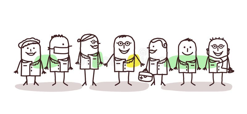 Equipo de los doctores y de los científicos de la historieta ilustración del vector Equipo de los doctores y de los científicos de la historieta ilustración del vector