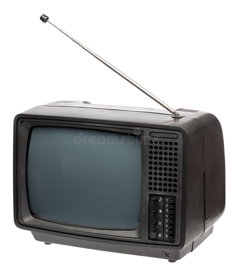 Receptor de televisión CRT portátil amarillo vintage con antenas