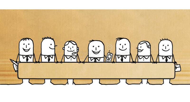 Equipo del negocio de la historieta y bandera en blanco libre illustration Equipo del negocio de la historieta y bandera en blanco libre illustration