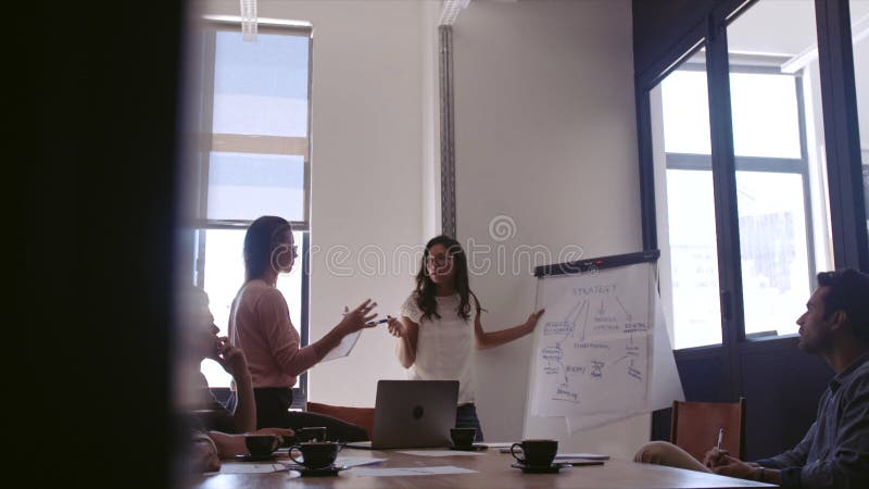 Equipo del negocio que tiene reunión de la estrategia en oficina metrajes