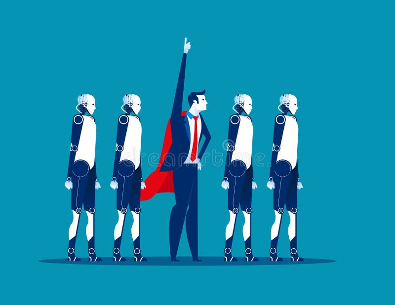 Equipo estupendo Líder empresarial y robot Ejemplo del vector del negocio del concepto tecnología de la automatización stock de ilustración Equipo estupendo Líder empresarial y robot Ejemplo del vector del negocio del concepto tecnología de la automatización stock de ilustración