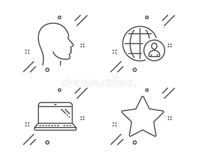 Equipo portátil, contratación internacional e iconos de cabezales Signo de estrella Computadora, World business, Perfil humano Ve. Equipo portátil, contratación internacional e iconos de línea de cabezal Signo de estrella Computadora, World business, Perfil humano Mejor calificación Conjunto de ciencias Icono de esquema del portátil de línea Vector