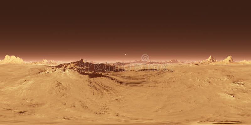 360 Equirectangular projection of Mars sunset. Martian landscape, HDRI environment map. Spherical panorama..