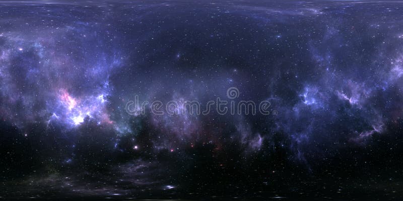360 Equirectangular projection. Space background with nebula and stars. Panorama, environment map. HDRI spherical panorama