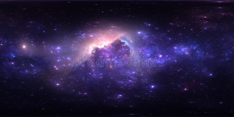 360 Equirectangular projection. Space background with nebula and stars. Panorama, environment map. HDRI spherical panorama.